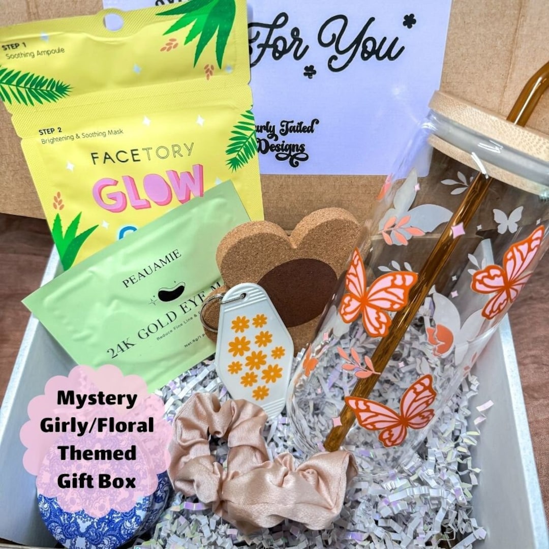Girly Floral Mystery Gift Box, Holiday Christmas Gift Basket, Winter ...