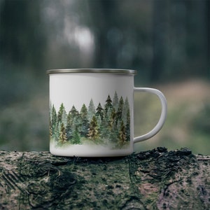 Nature Trees Coffee Mug, Gift, Personalized Name, Winter Mug, Ceramic Forest Mug for Hot Cocoa, Coffee, and Christmas