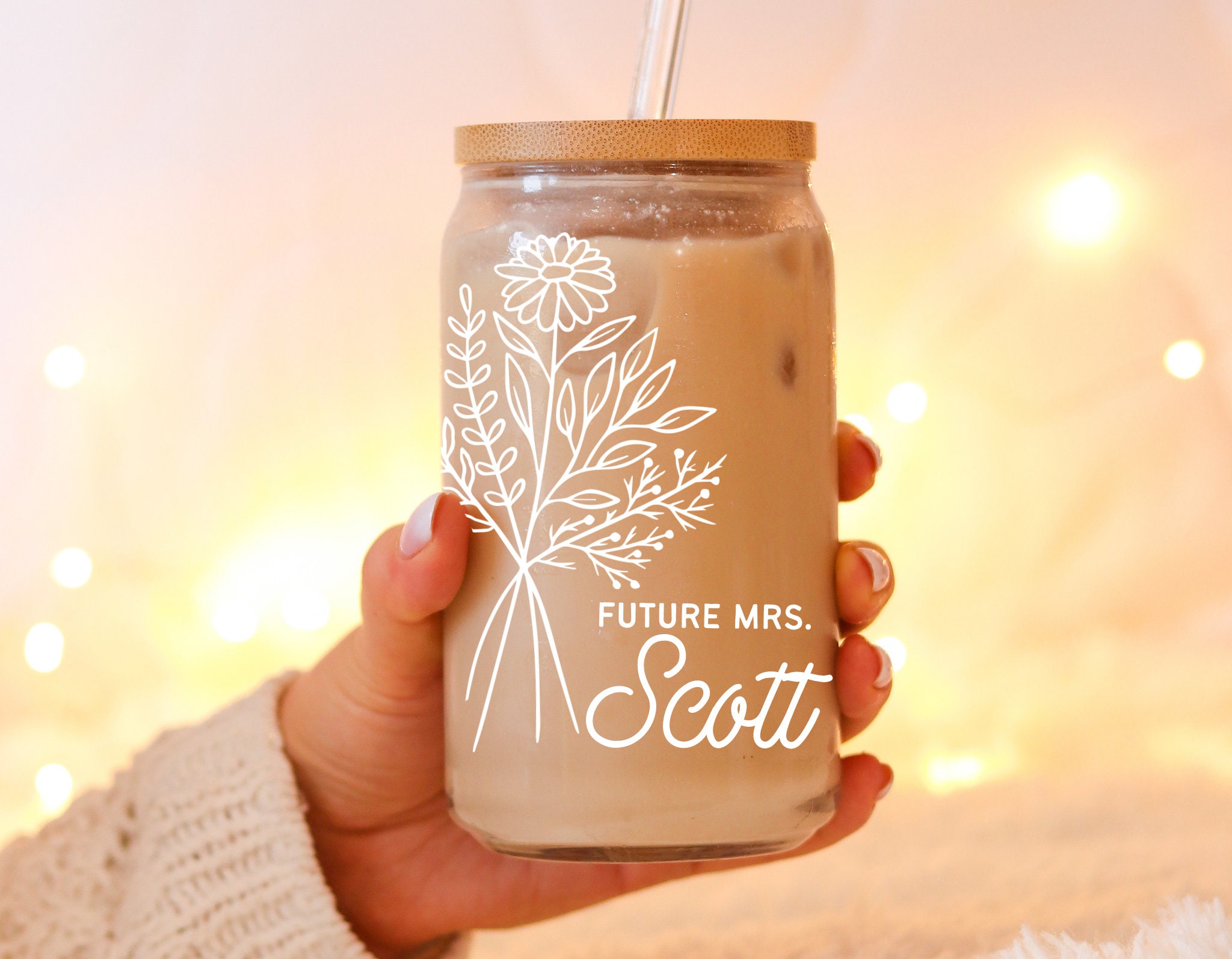 Bride Iced Coffee Cup Mrs Glass Cup With Lid Straw Bride Glass Can for  Future Mrs Engagement Bridal Shower Gift for Bride to Be EB3496BRD 