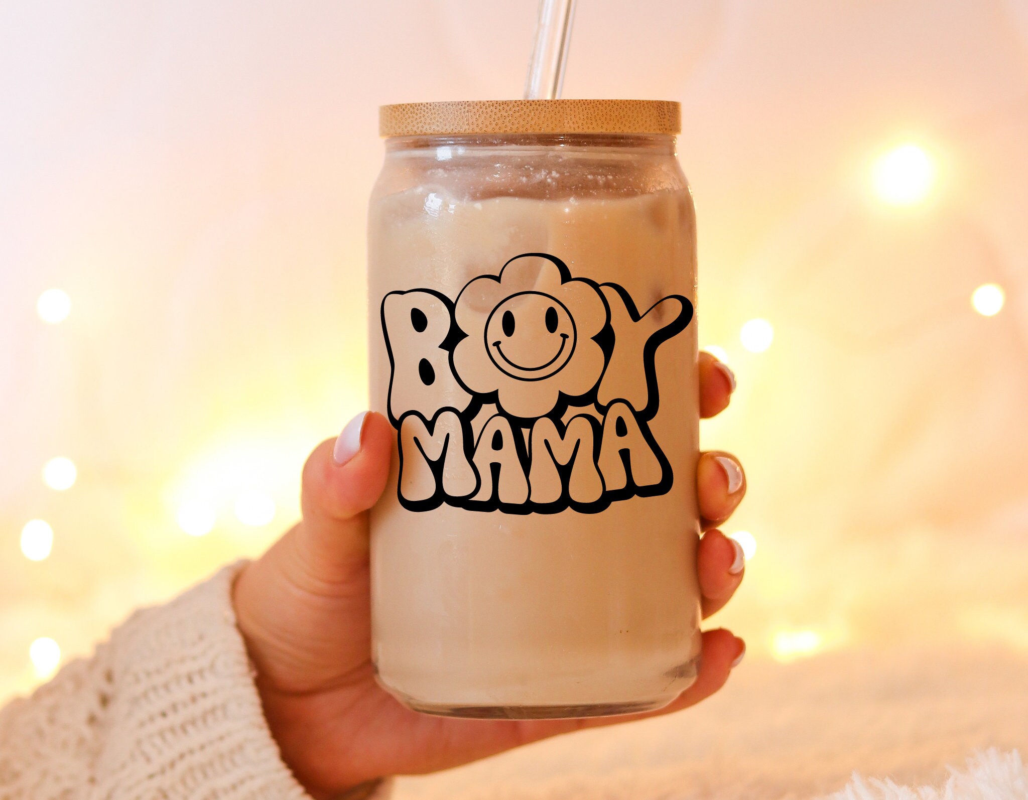 Boy Mama Glass Can, Libbey Glass Cup Mothers Day, Boy Mom Iced Coffee Cup,  Matcha Glass Cup Mom Gift, New Mom, Pregnancy Announcement