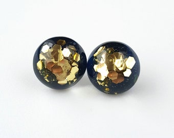 Gold & Navy Earrings, FREE SHIPPING, Gold Statement Earrings, Glam Earrings, Blue and Gold Earrings, Vintage Inspired