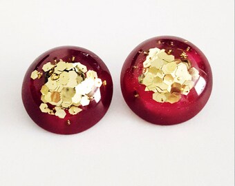 Fuchsia & Gold Earrings, FREE SHIPPING, Statement Earrings, Gold Earrings, Pink Earrings, Chunky Glitter