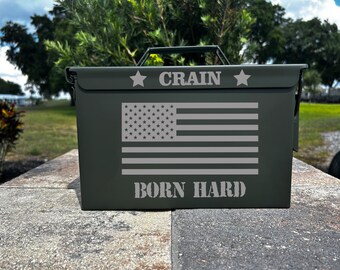 Personalized Laser Engraved Ammo Can: Custom 50 Cal Steel Box