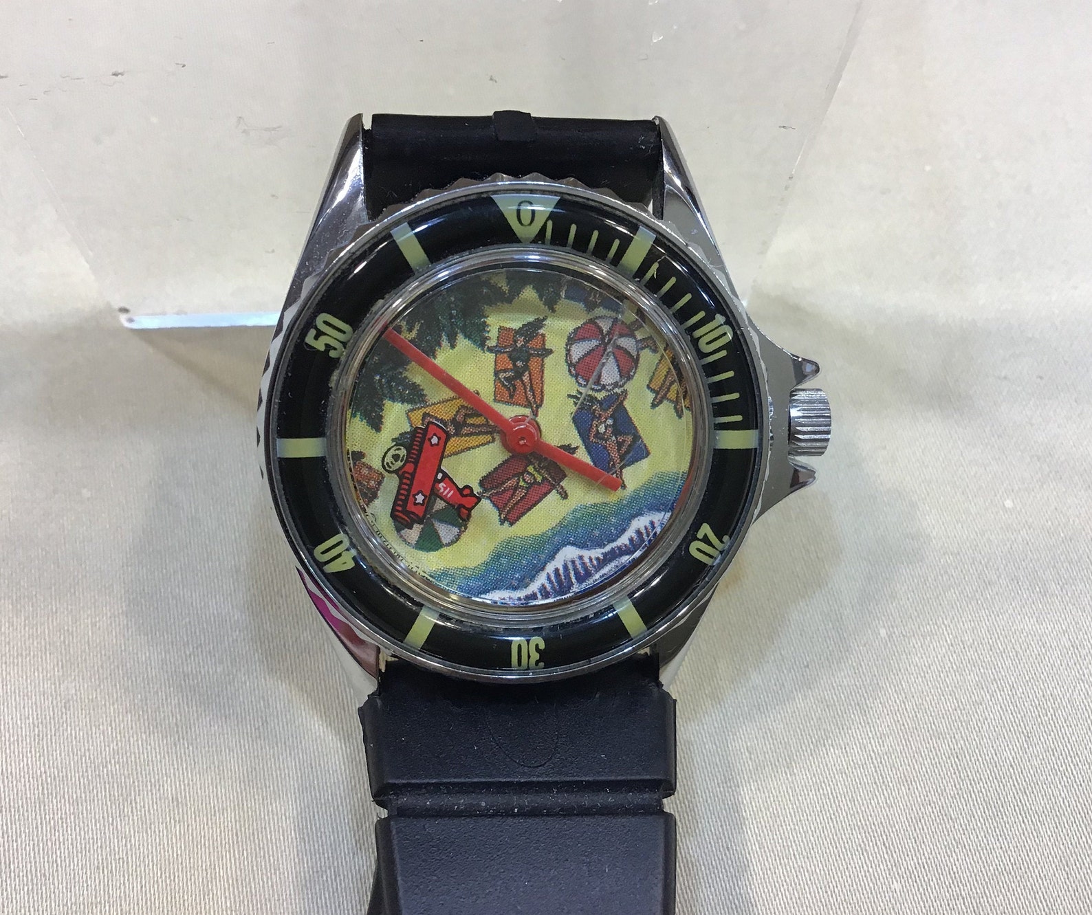 Out of Time Watch/ Vintage Manual Watch/Beach Scene Watch/ Etsy