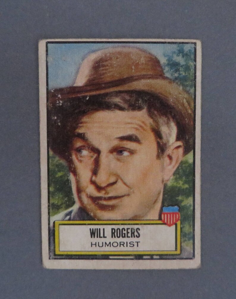 Vintage 1950s TOPPS Number 60 Historical Trading Cards Will Rogers Look /'n See Trading Card Famous Americans 2nd Series
