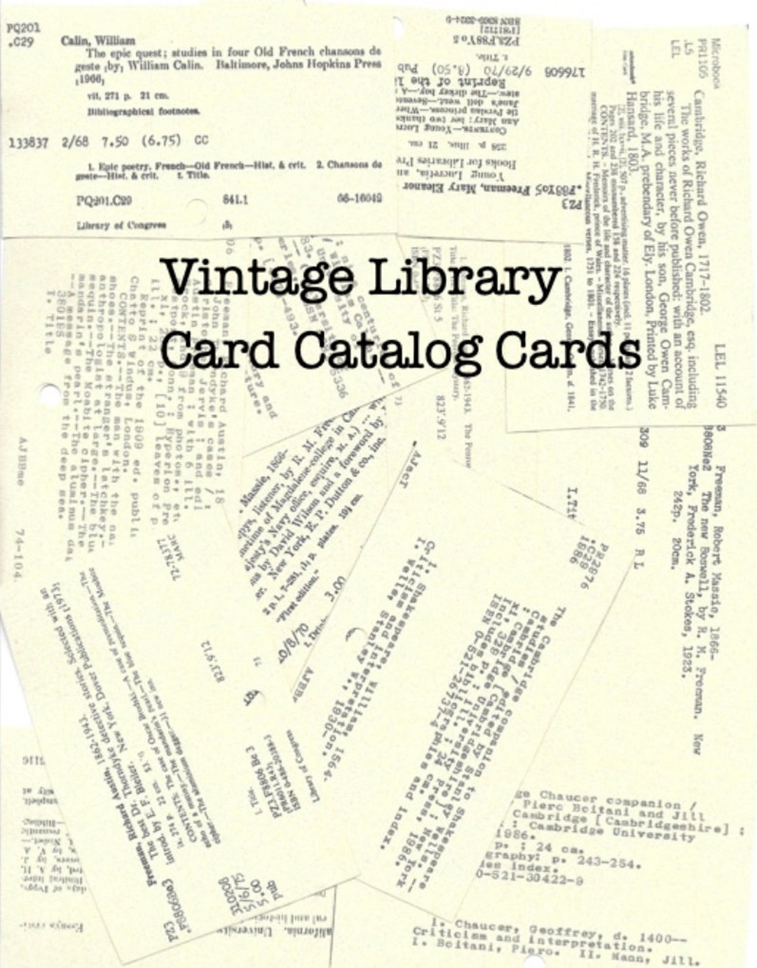 Vintage School Library Card Catalog Cards Ephemera Collage Sheet