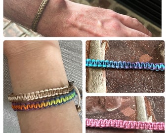 Handmade Flat Hemp Bracelet, Adjustable Length - Customizable - Choose Length and Color!