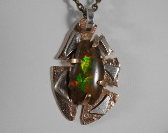 Utah Ammolite Mens Fish Necklace Copper Bright Red Fire Gem Ammolite Utah Deposit 1149