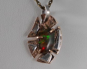 Utah Ammolite Mens Fish Necklace Copper Bright Red Fire Gem Ammolite Utah Deposit 1149