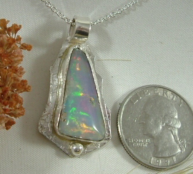 Ethiopian Fire Opal Necklace Sterling Silver Large Gem - Etsy