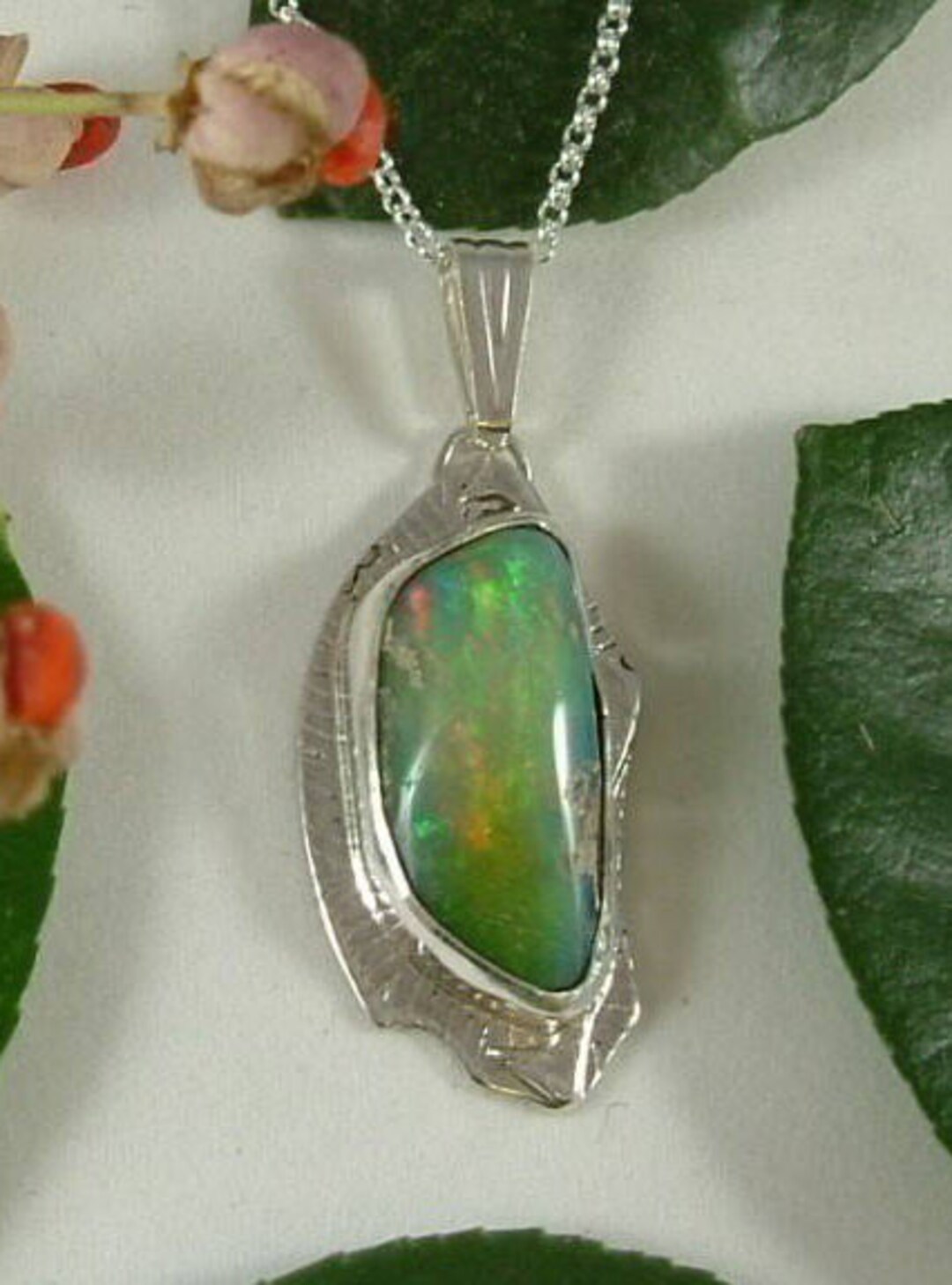 Ethiopian Fire Opal Necklace Sterling Silver Large Natural Gem - Etsy