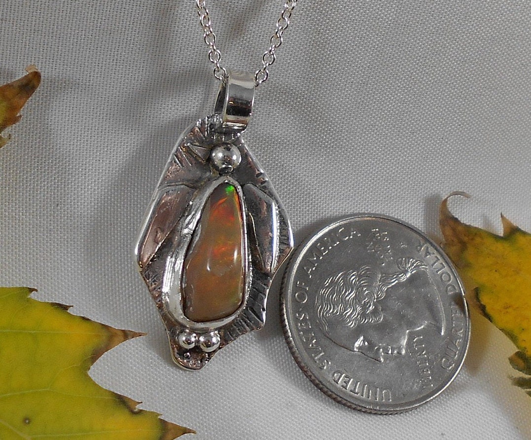 Ethiopian Fire Opal Necklace Sterling Silver Large Gem Penguin - Etsy