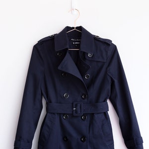 New Handmade Navy Blue Khaki double breasted belted Women Trench Coat