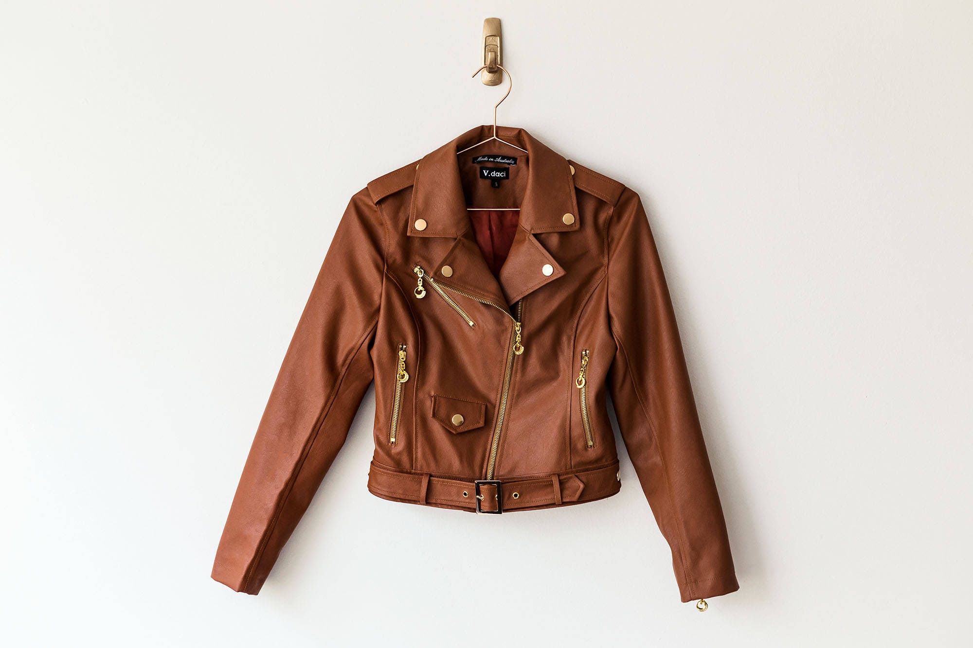New Handmade Caramel Brown Faux Leather Women Jacket Etsy