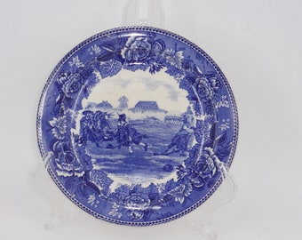 Antique Wedgwood Blue Transferware Plate, Battle of Lexington Common