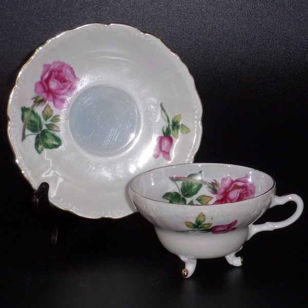 Vintage 3-Footed  Lusterware Teacup and Saucer