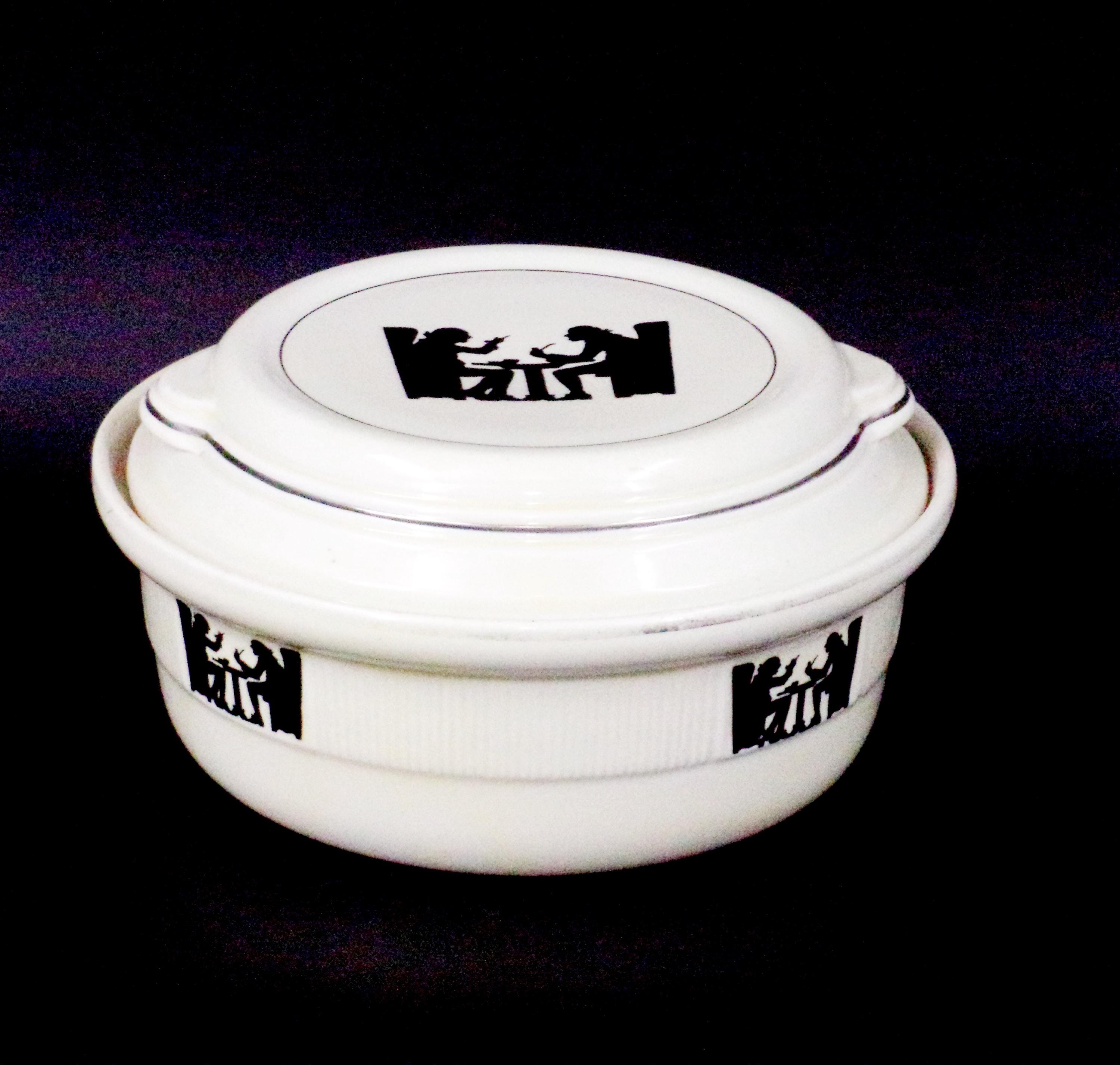 ホールチャイナ シルエット 2.5 蓋付きキャセロール、1940 年代、白黒