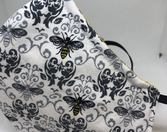 Black and White with yellow Bee Pattern Mask