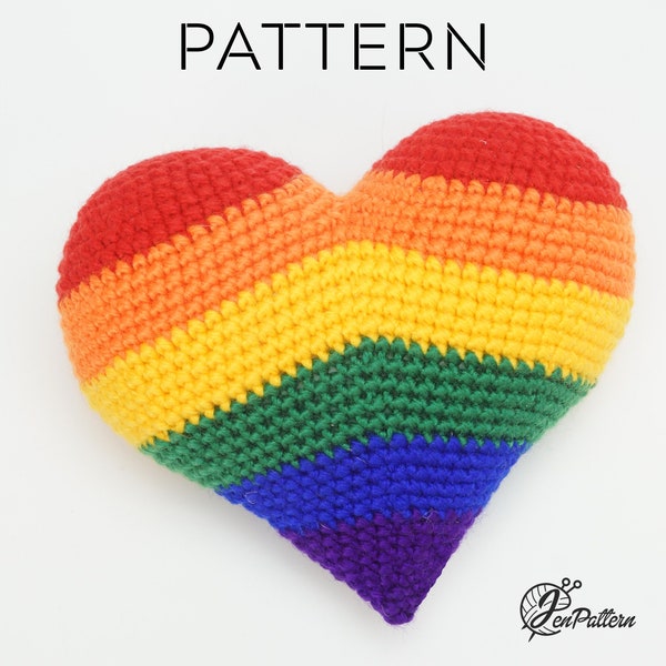 Rainbow heart crochet PATTERN, LGBT+ Pride heart, gay pride decoration tutorial. PDF file (English)