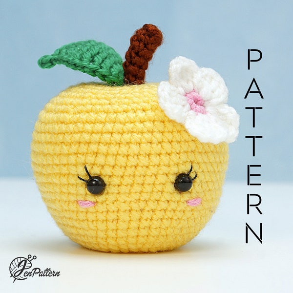 Cute apple crochet PATTERN, Kawaii amigurumi fruit tutorial, DIY teacher gift. PDF file (English)