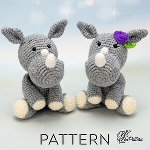Rhino Twins crochet PATTERN, DIY Amigurumi rhinoceros animal tutorial, Crochet African safari animal pattern. PDF file (English)