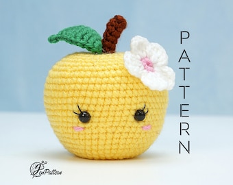 Cute apple crochet PATTERN, Kawaii amigurumi fruit tutorial, DIY teacher gift. PDF file (English)