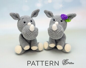 Rhino Twins crochet PATTERN, DIY Amigurumi rhinoceros animal tutorial, Crochet African safari animal pattern. PDF file (English)