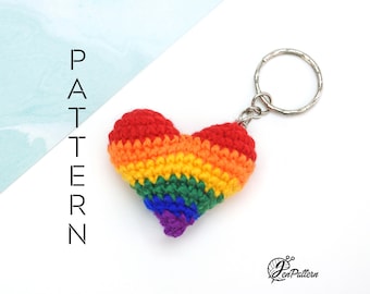 Rainbow Heart Keychain crochet PATTERN, Amigurumi keychain, LGBT+ Pride gift tutorial. PDF file (English)