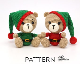 Santa's helper teddy bear crochet PATTERN, DIY Christmas decoration, Christmas elf, Amigurumi Christmas bear tutorial. PDF file (English)