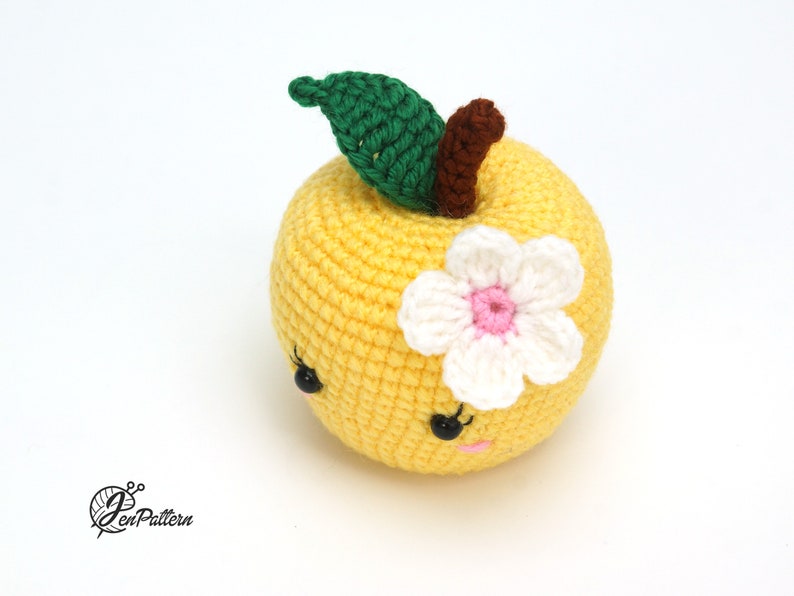 Cute apple crochet PATTERN, Kawaii amigurumi fruit tutorial, DIY teacher gift. PDF file English image 6