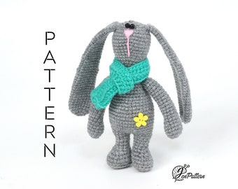 Lop-eared bunny rabbit crochet PATTERN, amigurumi bunny with long ears, DIY Easter amigurumi tutorial. PDF file (English)