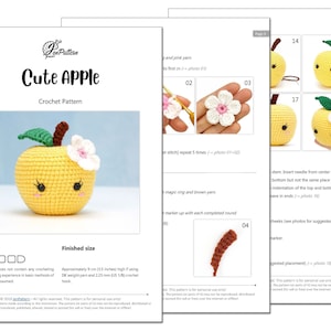 Cute apple crochet PATTERN, Kawaii amigurumi fruit tutorial, DIY teacher gift. PDF file English image 3