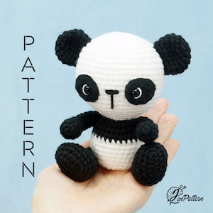 Panda bear crochet PATTERN, Easy amigurumi panda stuffed animal tutorial for beginners. PDF file English image 1