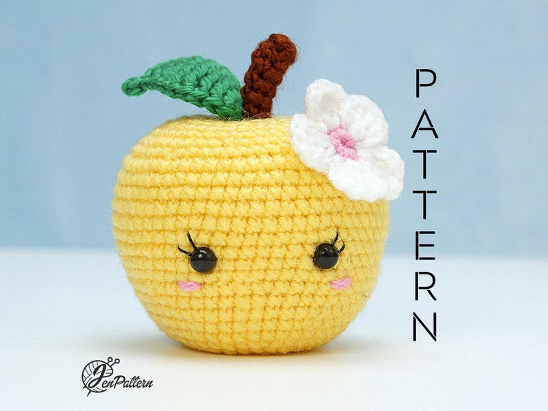 Cute apple crochet PATTERN, Kawaii amigurumi fruit tutorial, DIY teacher gift. PDF file English image 1