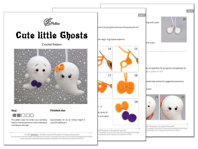 Halloween ghost crochet PATTERN, DIY Kawaii ghost ornaments, Cute Halloween amigurumi crochet tutorial. PDF file English image 3