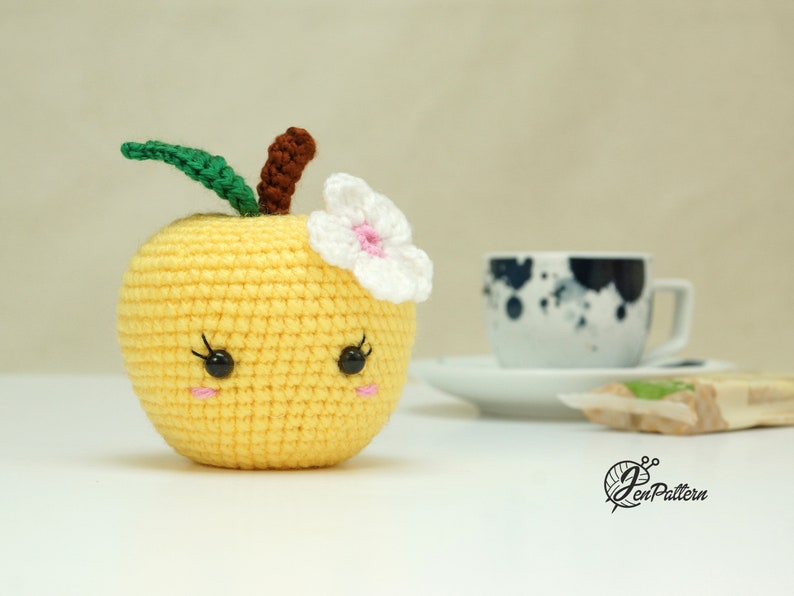 Cute apple crochet PATTERN, Kawaii amigurumi fruit tutorial, DIY teacher gift. PDF file English image 7