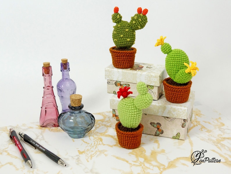 Cactus Collection crochet PATTERN, Amigurumi cactus plant, Crochet prickly pear tutorial. PDF file English image 10