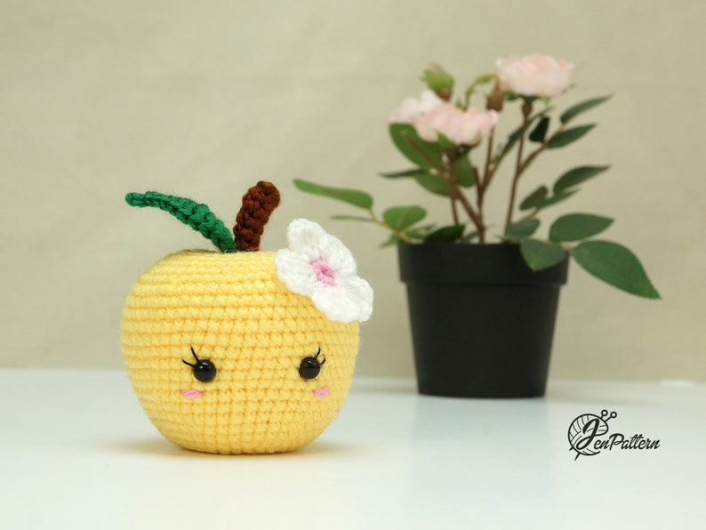Cute apple crochet PATTERN, Kawaii amigurumi fruit tutorial, DIY teacher gift. PDF file English image 10