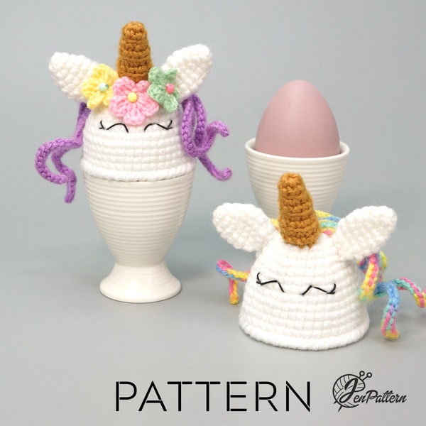 Unicorn egg warmer crochet PATTERN, Easter decoration, DIY kitchen decor tutorial. PDF file (English)