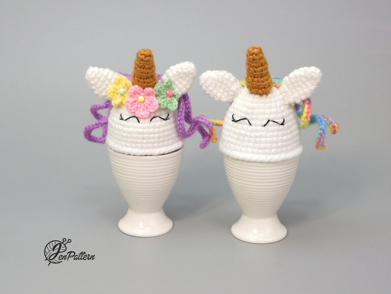 Unicorn egg warmer crochet PATTERN, Easter decoration, DIY kitchen decor tutorial. PDF file English image 4