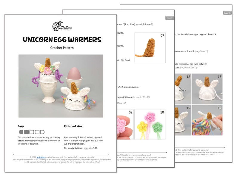 Unicorn egg warmer crochet PATTERN, Easter decoration, DIY kitchen decor tutorial. PDF file English image 2