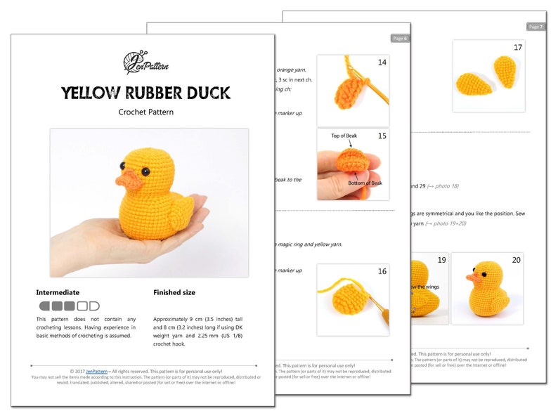 Yellow rubber duck crochet PATTERN, Amigurumi ducky tutorial, DIY crochet duckling. PDF file English image 3