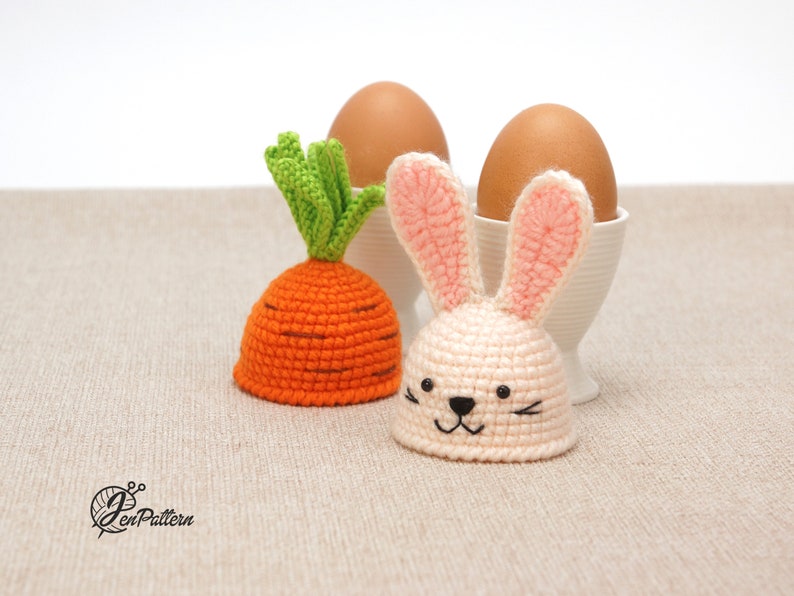 Bunny and Carrot egg warmers crochet PATTERN, DIY Easter kitchen decoration tutorial. PDF file English image 6