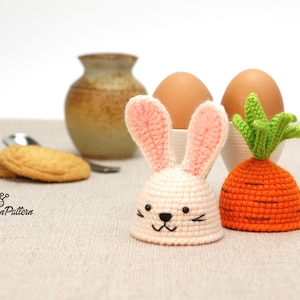 Bunny and Carrot egg warmers crochet PATTERN, DIY Easter kitchen decoration tutorial. PDF file English image 4