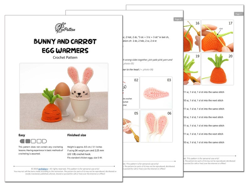 Bunny and Carrot egg warmers crochet PATTERN, DIY Easter kitchen decoration tutorial. PDF file English image 3