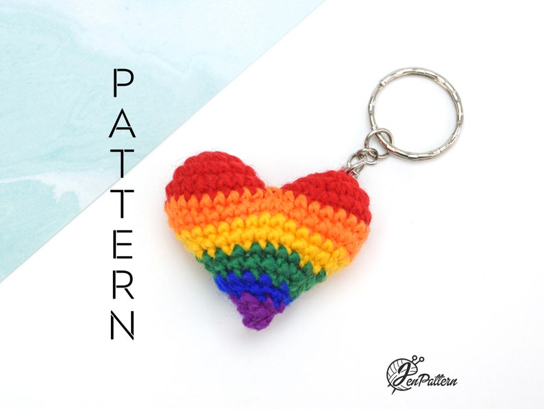 Amigurumi keychain LGBT+ Pride gift tutorial PDF file Rainbow Heart Keychain crochet PATTERN English