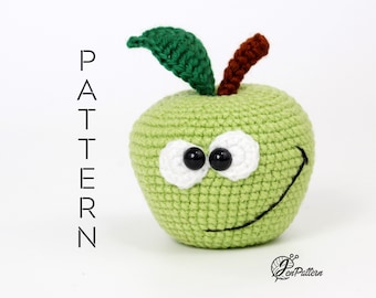 Funny apple crochet PATTERN, Amigurumi fruit tutorial, DIY teacher gift. PDF file (English)