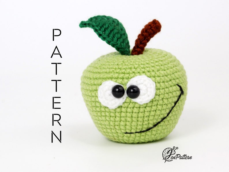 Funny apple crochet PATTERN, Amigurumi fruit tutorial, DIY teacher gift. PDF file (English) image 1