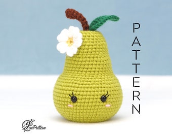 Cute Pear Crochet PATTERN: DIY Kawaii Amigurumi Fruit, PDF file (English)