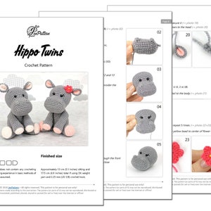 Hippo Twins crochet PATTERN, DIY amigurumi hippo stuffed animal tutorial, Safari crochet animal. PDF file English imagen 3
